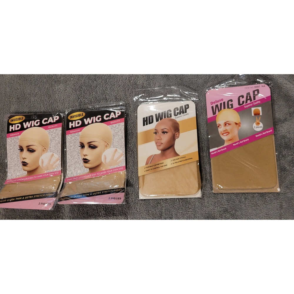 Wig Caps Lot of 4 Multi-Brand Stocking Caps - HD Invisible & Deluxe Nude Tan